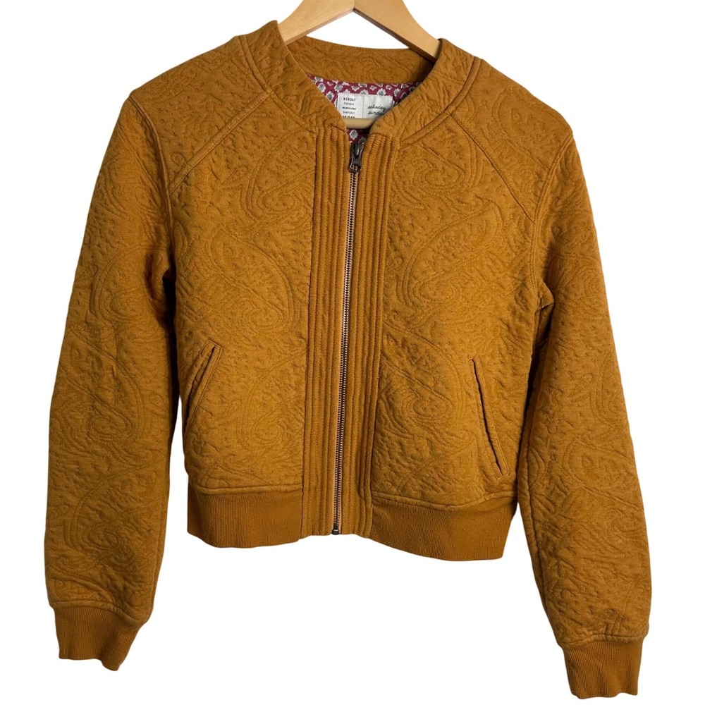 Anthropologie Saturday Sunday Mustard Yellow Paisley Quilted Bomber Jacket XS